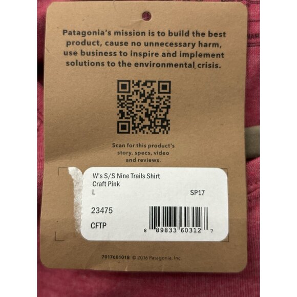NWT! Patagonia Women’s Large Short Sleeve Nine Trails Shirt Craft Pink - Picture 8 of 14